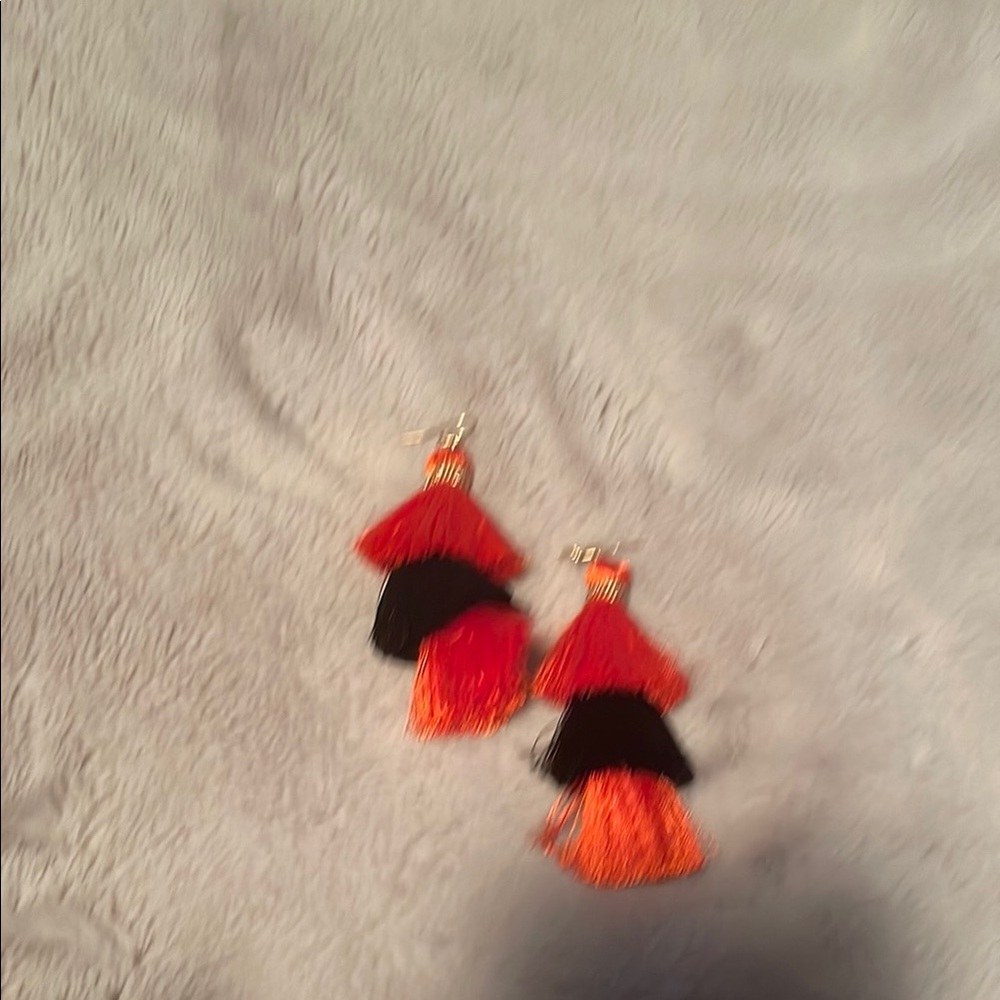 Elegant Orange and Black Tassel Earrings